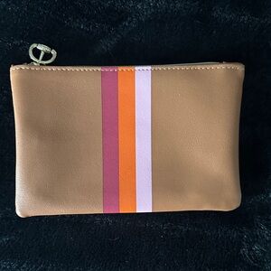 Stylish Tan Clutch with Multicolor Stripes